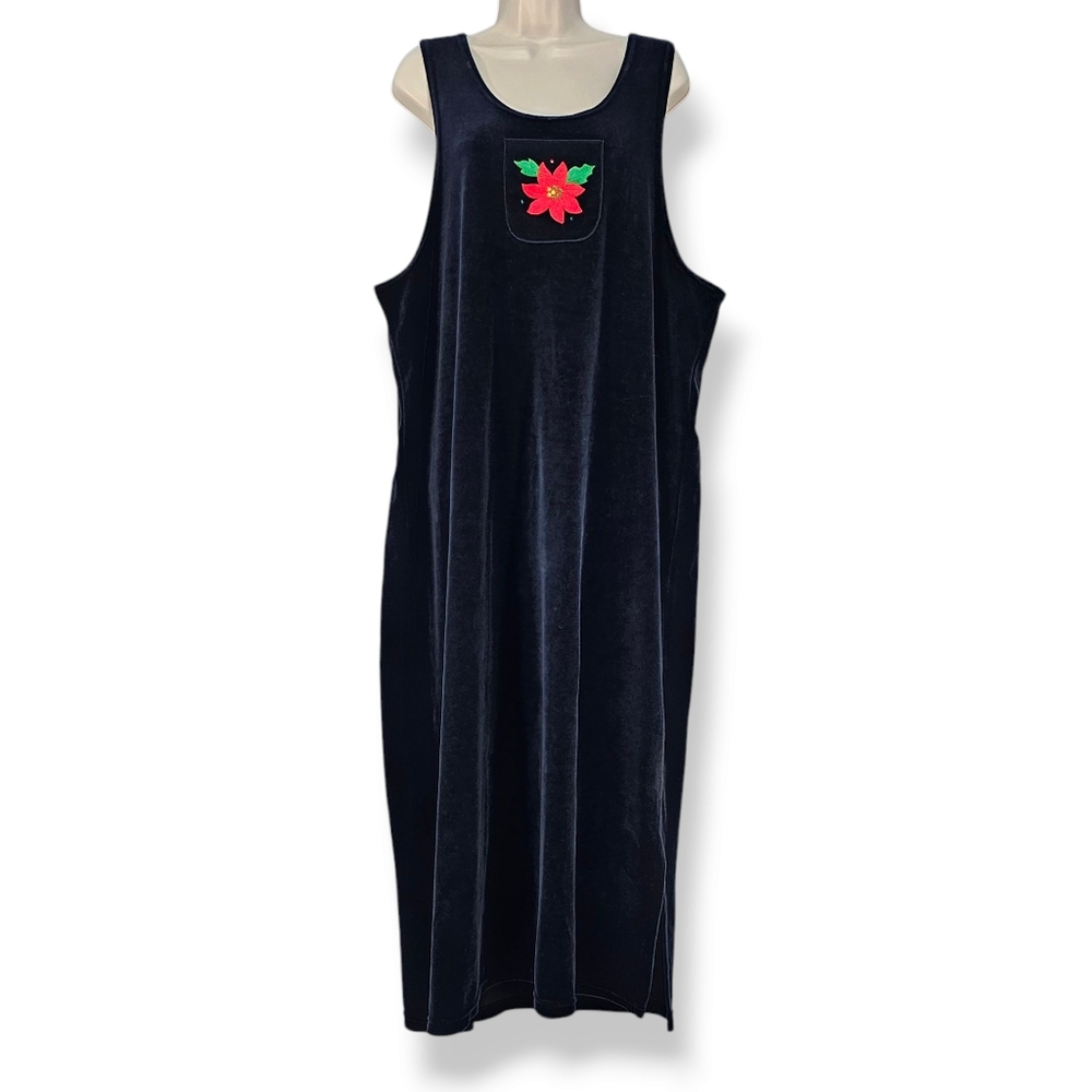 Vintage Alice Martin Velvet Overall Dress Navy Blue Women's Size XL Made in USA